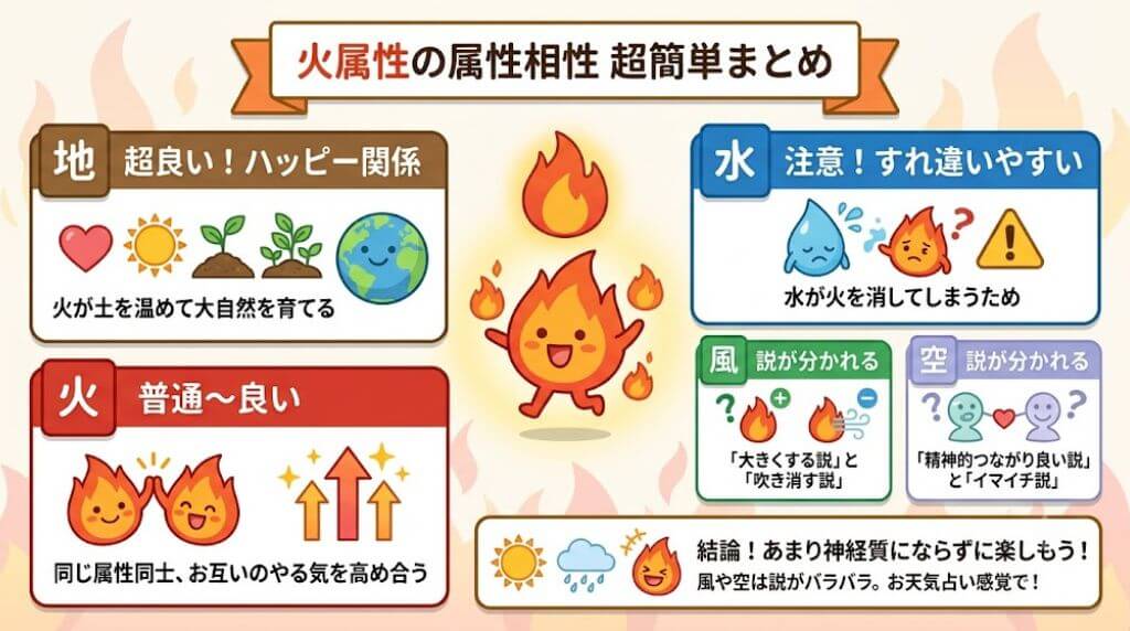火属性の属性相性を簡単にまとめたイラスト
