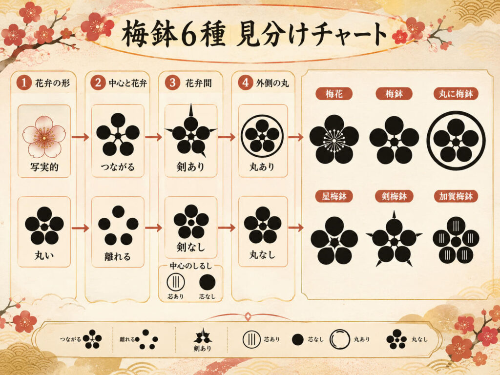 梅鉢6種 見分けチャート